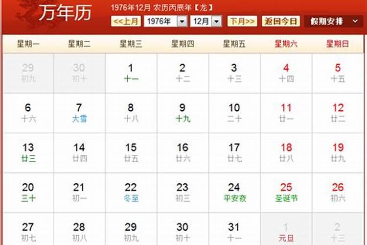 1976年阴历11月28生日的人换算成阳历是几月几日