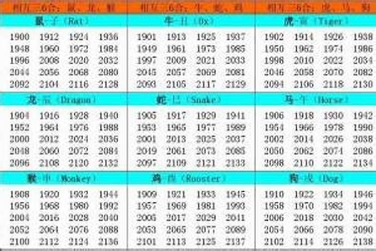生肖年份对照表19902030